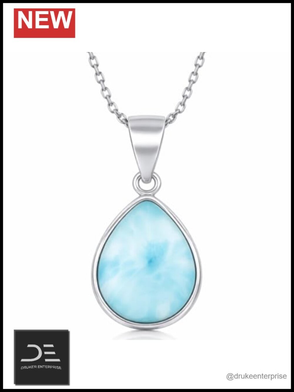 Natural Larimar Pendant Necklace in 925 Sterling Silver